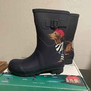 Joules Black Rain Boots with Dachshund Print
